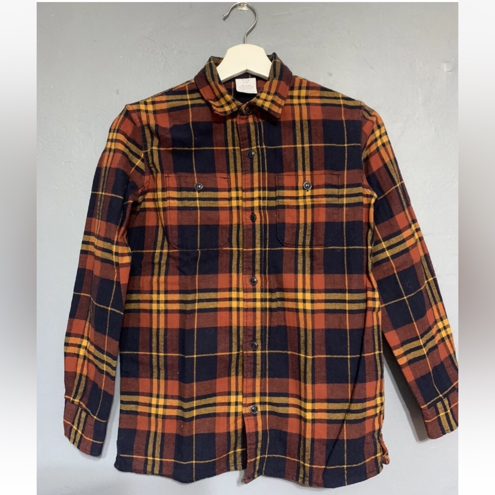 GAP Kids Boys Size XL (12) Brown Plaid Flannel Button Down Long Sleeve Shirt